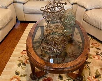 Ethan Allen great looking oval coffee table smoky glass top