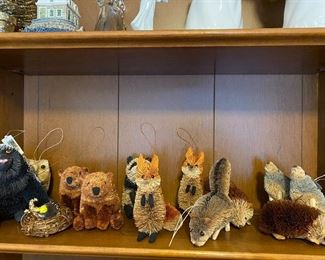 Wildlife animals, hand made in Philippines, bark, grasses, wood 