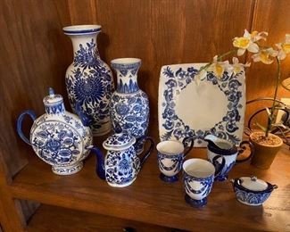collection of blue and white accent pieces, all unusual 