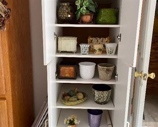 lots of cute pots, cabinet for sale too