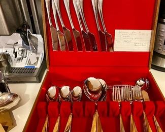 Cutlery set # 3 Yamazaki Morrison 8 five piece place settings plus 10 serving pieces with beautiful chest $250.00
