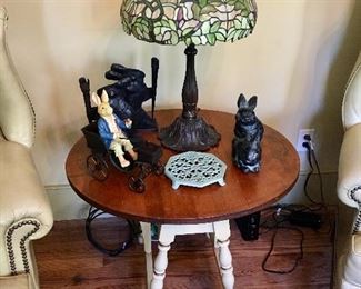 Drop Leaf Table - Tiffany style Lamp - Bunny Figurines...