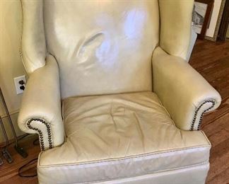 Ethan Allen Leather Wing Back Chair 