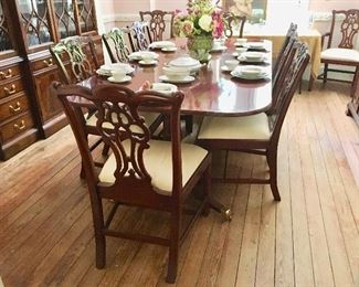 Beautiful Dining Room Table with 2 Leafs - 10 Maitland Smith Dining Room Chairs 