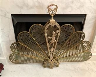 vintage brass peacock fire screen