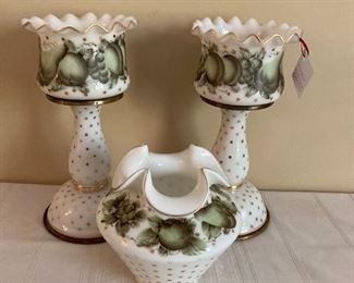 vintage cased porcelain lustres with center vase