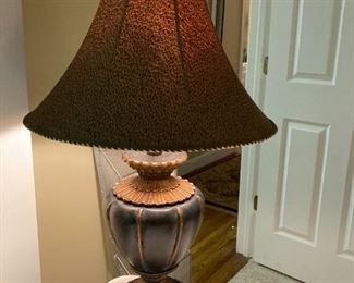 Vintage urn lamp w/animal print shade