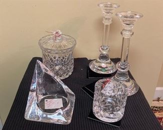 Tiffany candle holder. crystal biscuit jar, 