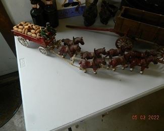 cast iron wagon with 8 horses