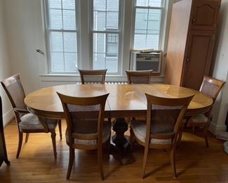 4 sizes ! Flexible wood dining table with protection table pads, 6 chair with tapestry seats 