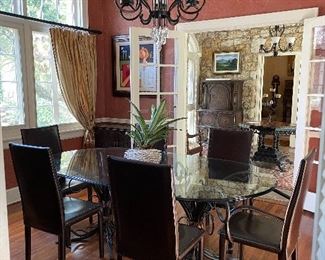 WITHDRAWN FROM THE SALE. Dining room table by Venezuelan designer Alejandra Diez, chairs from Roche Bobois