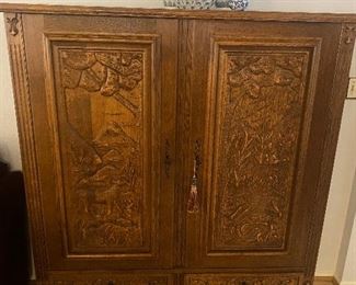 Vintage hand carved lovely details on this Netherlands display cabinet 