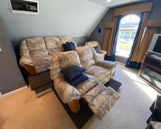 Home Theater Room items available include Reclining Sofas, Reclining/Swivel Chair, Electric Fireplace/Heater, Beverage Refrigerator, Electronics, Storage Containers and Theater Decor. 