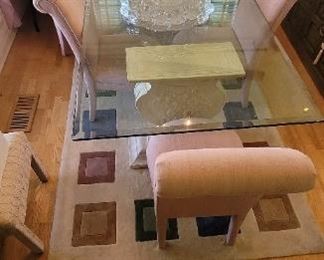 Beautiful glass dining table 72 long x 42 wide, glass is 1 inch thick. Will sale with or without chairs.