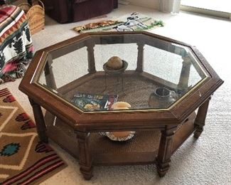 Octagonal shaped coffee table with glass top