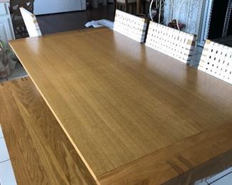 Solid wood dining room table with 4 chairs and a bench
Measures 6 ft. X 3ft with an 18 inch leaf