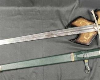 Official Lord of the Rings Gandalf 'Glamdring' Sword, by United Cutlery.
Sword Overall Length: 46.5"
Blade Length: 36"
Scabbard Length 39.5"
Excellent pre-owned condition!
Glamdring (also called the Foe-hammer and the Beater) was a hand-and-a-half sword, forged for Turgon, the Elven King of Gondolin during the First Age, and much later owned by the wizard Gandalf.