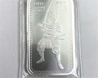 1oz Troy Silver Art Bar, Samurai Design .999 BU
