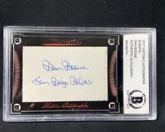 2017 Dan Boone Autograph BGS (Scripts)
Daniel Hugh Boone is a former professional baseball pitcher. He pitched parts of three seasons in Major League Baseball, appearing in 1981, 1982, and 1990.