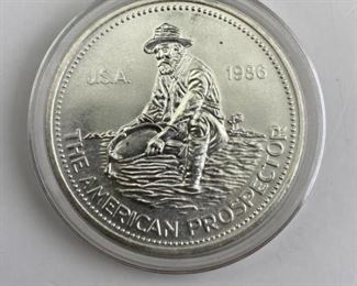 1986 1oz Troy Engelhard Prospector Round, BU .999