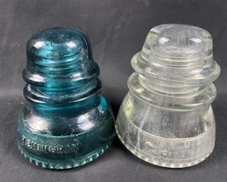 Lot of (2) Hemingray Glass Insulators(#40 and #42)
Brief overview of Hemingray Glass Insulators:
Hemingray was the world largest manufacture of glass insulators. The earliest Hemingray insulators are likely lightning rod insulators from the late 1850's. The last Hemingray insulator was made in 1967. Over the 100+ years of production, they made billions of insulators, in-fact in 1937 they had made there billionth Hemingray insulator! They continued to produce insulators a full 30 years from this date, the scale of their manufacture is quite impressive, even by modern standards.