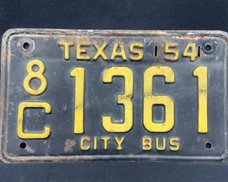 1954 Texas City Bus License Plate 8C 1361