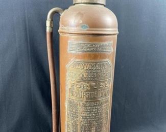 Underwriter's Laboratories, 2.5gal Vintage Soda Fire Extinguisher, Copper/Brass
Measures approx. 23" x 7"