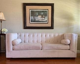 Arm Chairs w Ball & Claw Feet Pair, Fred Fellows "His First Snow" ,  Coaster Tufted Sofa, End Table, Table Lamp