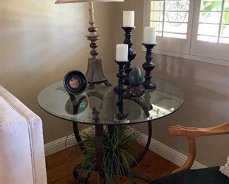 Round Glass Top Metal Base Table 