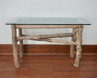 Mountain Cabin / Rustic Branch Console Table with Glass Top