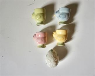Pottery Barn Egg Cups & Belleek Egg (Shamrock)
