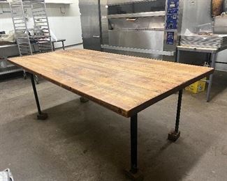 Large Butcher block Table with Steel Legs, 4'x8'x33"
