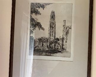 Antique Yale University etching