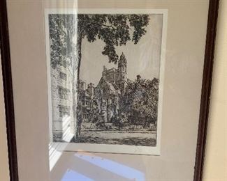 Antique Yale University etching