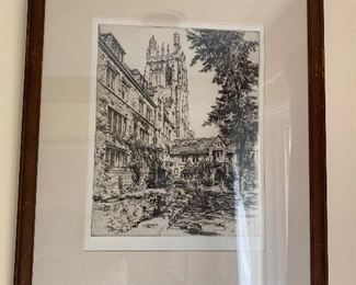 Antique Yale University etching