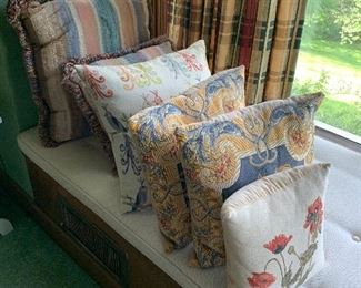 Tapestry and needlepoint pillows (two blue and gold not available).