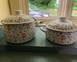 Minton enamel casseroles -large