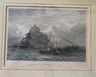 The Royal Yacht off Mount St. Michael, steel engraving, Robert Wallis