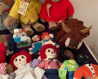 Several versions of Paddington Bear, stuffed musk ox!