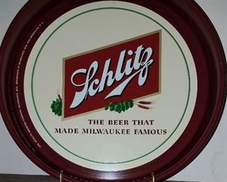 Much vintage advertising!! Schlitz beer tray