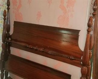 Vintage mahogany 4 post headboard and footboard w/ mattress/box spring and matching dresser w/ mirror