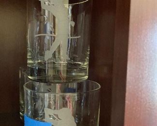 set of crystal etched golf glasses 