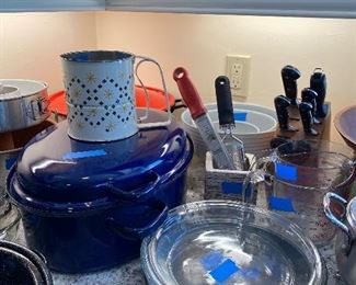 VIntage Blue blue enameled roaster, sifter, bakeware 