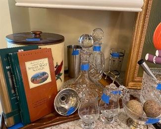 Waterford Decanter, Barware, VIntage ice bucket, Irish Crystal Glasses 