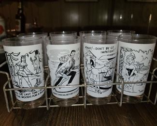 Vintage X-Rated Glass Barware Set With Original Holder
