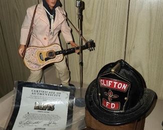 Singing Elvis Doll W/ Mini Fire Department Helmet