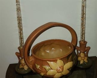 Roseville Basket W/ Candlestick Holder