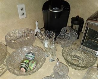 Crystal Dishes & Bowls W/ Keurig Machine