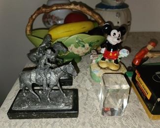 Pewter Horse Figurines W/ Musical Mickey Mouse Figurine
