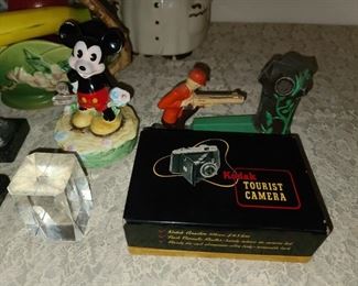 Vintage Kodak Tourist Camera & Newer Cast Iron Bank